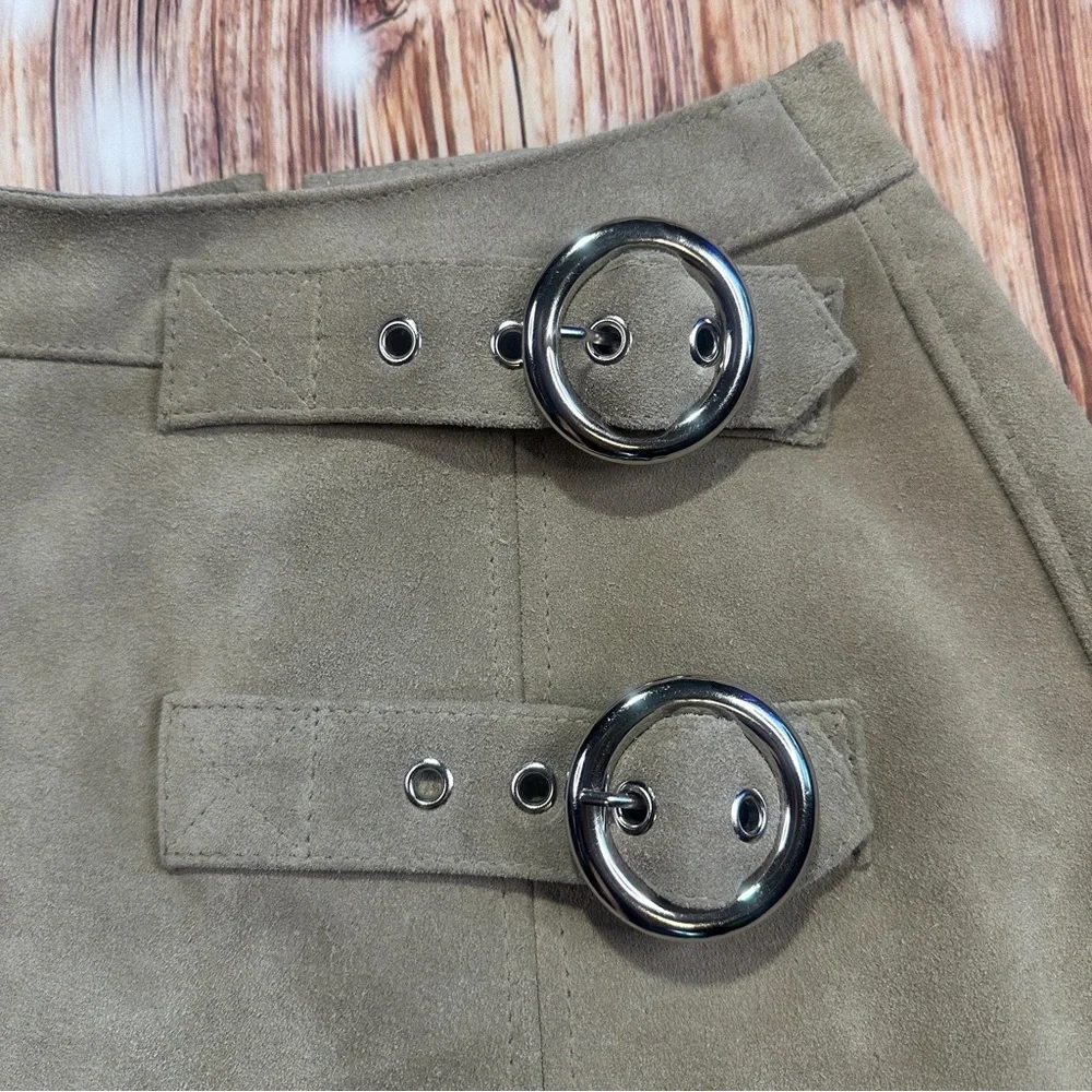 Free People Understated Leather Suede Buckle Mini Skirt Size XS